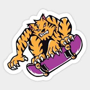 Skateboarding Tiger Cartoon Sticker